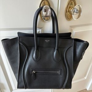Celine drummed calfskin mini luggage black handbag